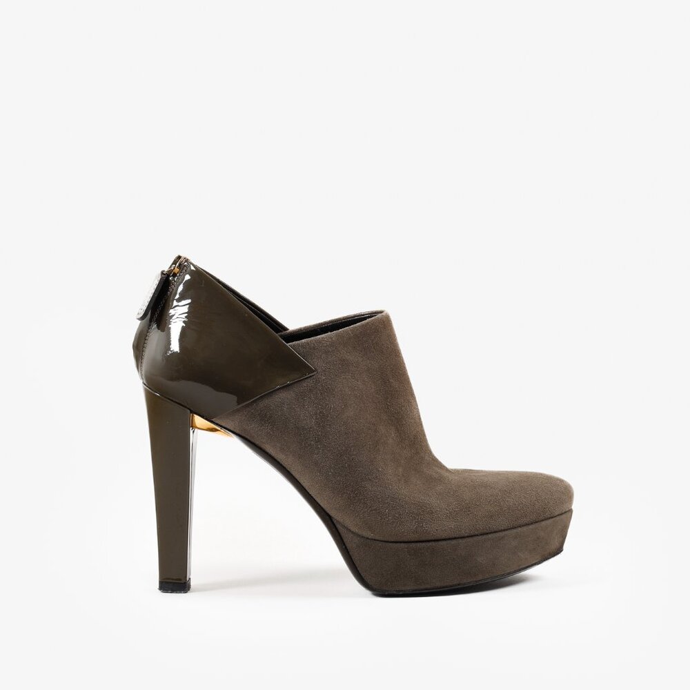 Gucci Green Patent Leather and Suede Booties